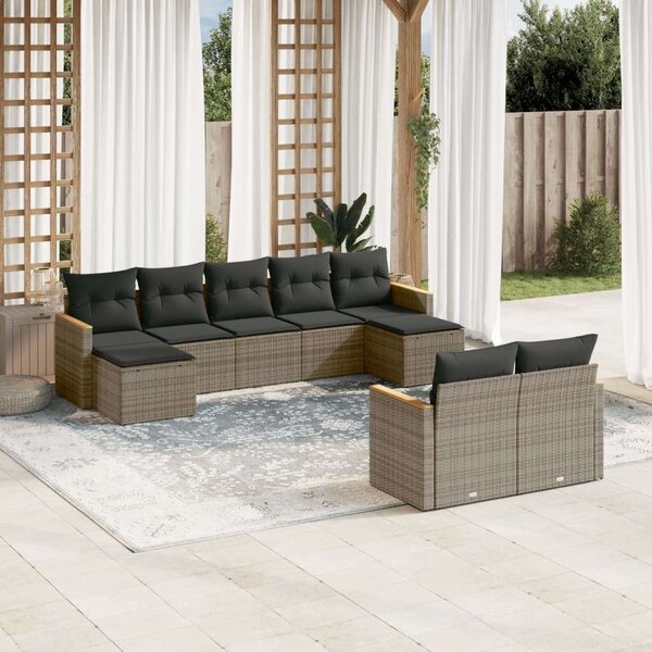 VidaXL Polyrattan Kerti Ülőgarnitúra - 9 részes - Szürke