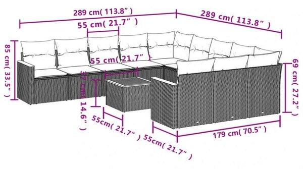 VidaXL Polyrattan Kerti Ülőgarnitúra - 12 részes - Fekete