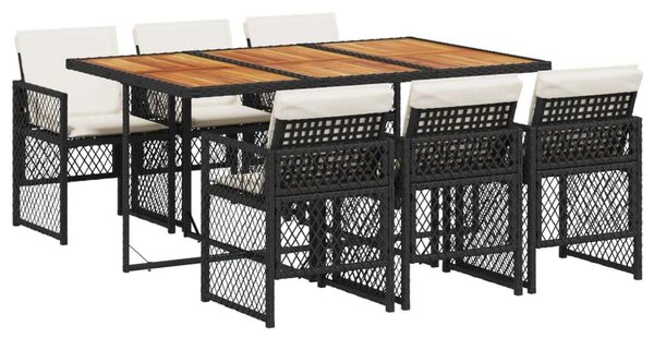 VidaXL 7 részes fekete polyrattan kerti étkezőgarnitúra párnával