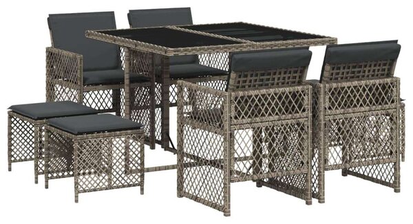 VidaXL Polyrattan Kerti Étkezőgarnitúra - 9 részes - Szürke