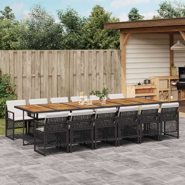 VidaXL 13 részes fekete polyrattan kerti ülőgarnitúra párnákkal