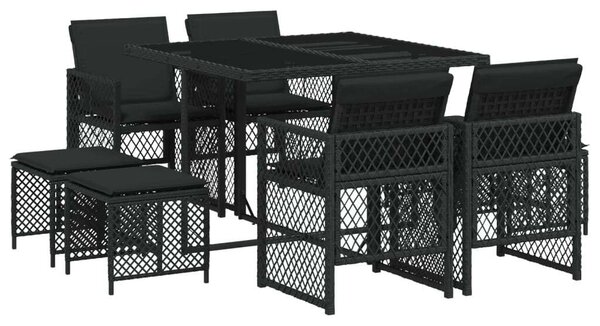 VidaXL Polyrattan Kerti Étkezőgarnitúra - 9 részes - Fekete