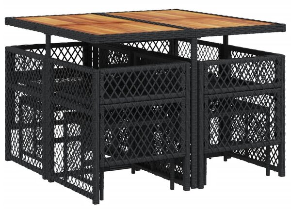 VidaXL Kerti Étkezőgarnitúra - 9 részes - Fekete Polyrattan