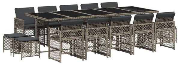 VidaXL Polyrattan Kerti Étkezőgarnitúra - 15 részes - Szürke