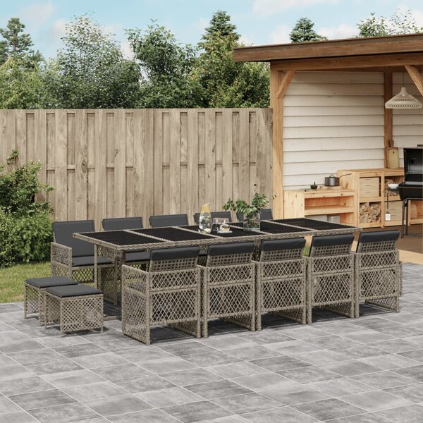 VidaXL Polyrattan Kerti Étkezőgarnitúra - 15 részes - Szürke