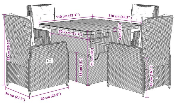 VidaXL Polyrattan Kerti Étkezőgarnitúra - 5 részes - Bézs