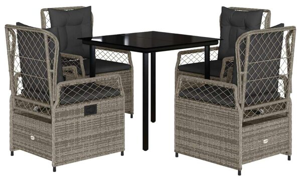 VidaXL 5 részes szürke polyrattan kerti étkezőgarnitúra párnával