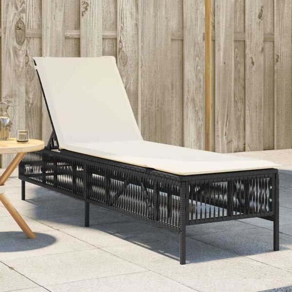 VidaXL Napozóágy - Fekete Polyrattan - 198cm