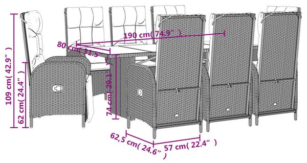 VidaXL Polyrattan Kerti Étkezőgarnitúra - 9 részes - Fekete