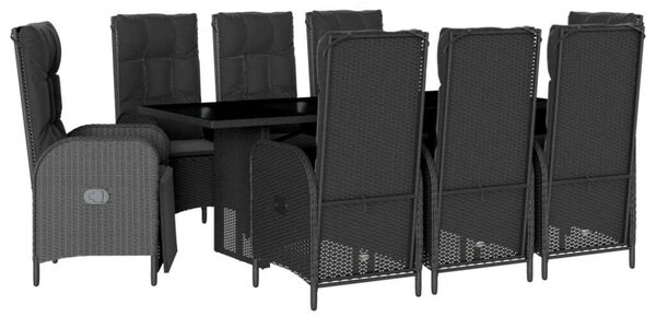 VidaXL Polyrattan Kerti Étkezőgarnitúra - 9 részes - Fekete