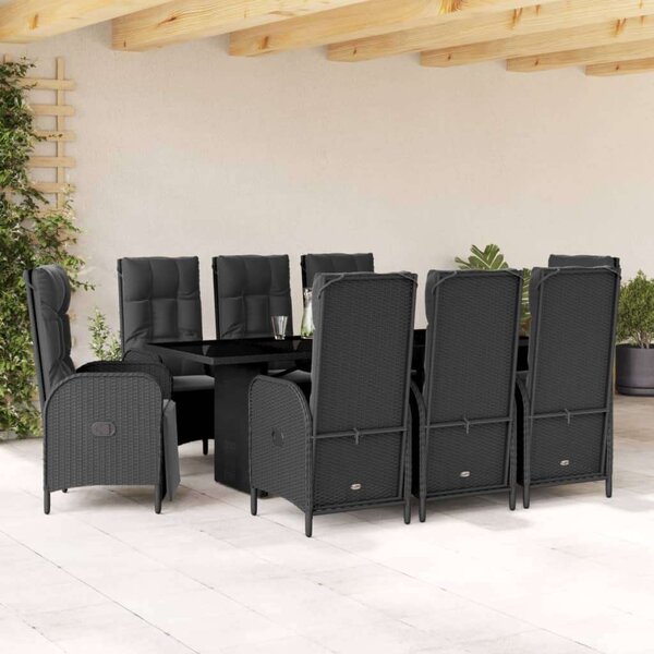 VidaXL Polyrattan Kerti Étkezőgarnitúra - 9 részes - Fekete