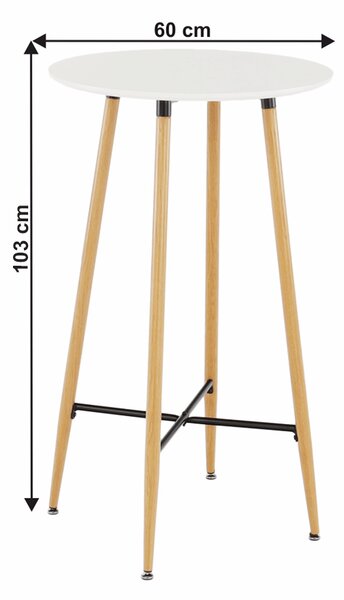 Bárasztal, fehér/tölgy, átmérő 60 cm, IMAM