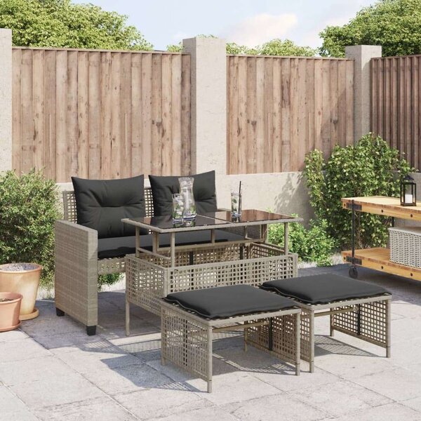 VidaXL 4 részes szürke polyrattan üveg kerti ülőgarnitúra párnákkal