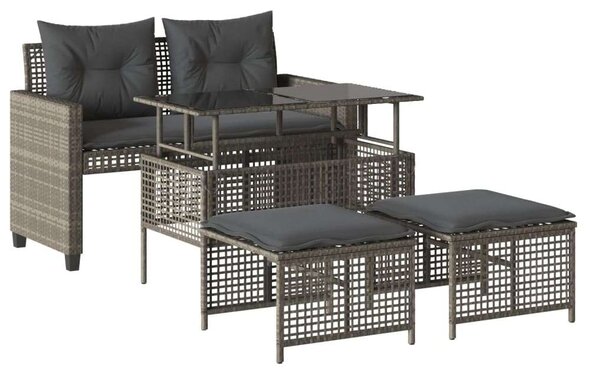 VidaXL 4 részes szürke polyrattan üveg kerti ülőgarnitúra párnákkal