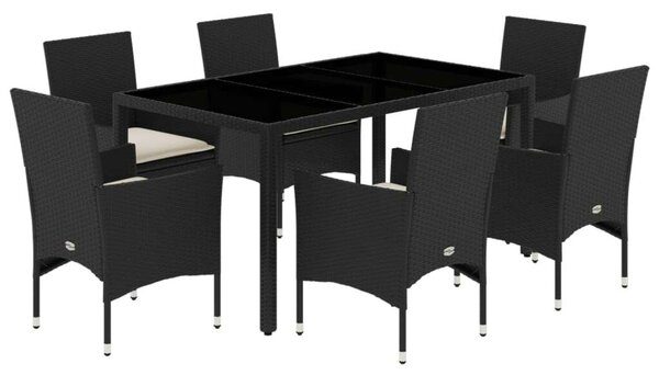 Polyrattan Kerti Étkezőgarnitúra - 7 részes - Fekete