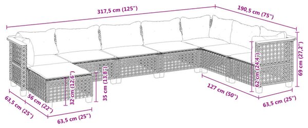 VidaXL Polyrattan Kerti Ülőgarnitúra - 8 részes - Fekete