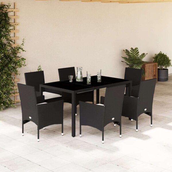 Polyrattan Kerti Étkezőgarnitúra - 7 részes - Fekete