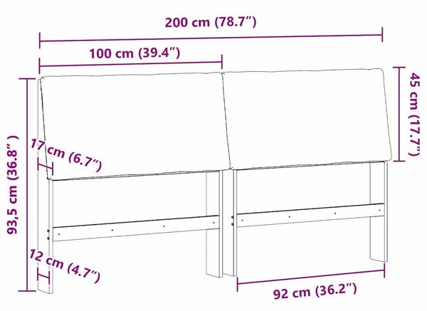 VidaXL Kárpitozott fejtámla Világosszürke 200 cm Tömör fenyőfa