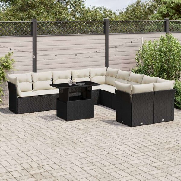VidaXL 11 részes fekete polyrattan kerti ülőgarnitúra párnákkal
