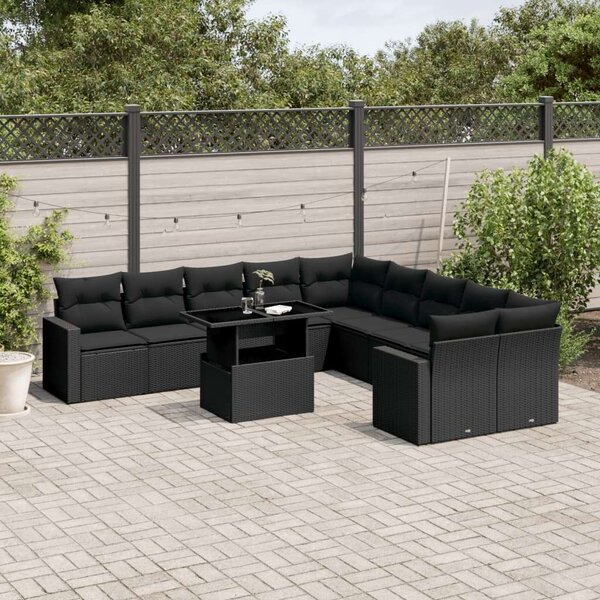 Polyrattan Kerti Ülőgarnitúra - 11 részes - Fekete
