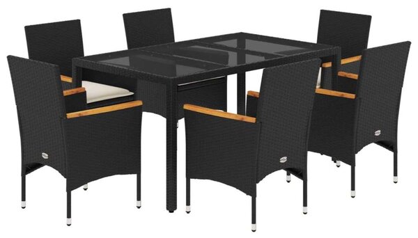 VidaXL Kerti Étkezőgarnitúra - 7 részes - Fekete Polyrattan