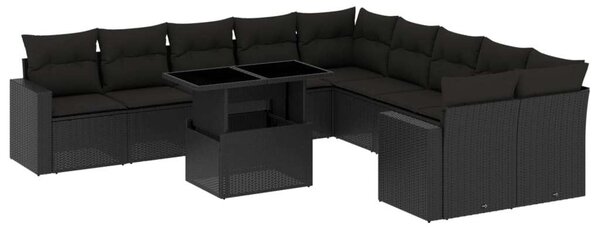 Polyrattan Kerti Ülőgarnitúra - 11 részes - Fekete