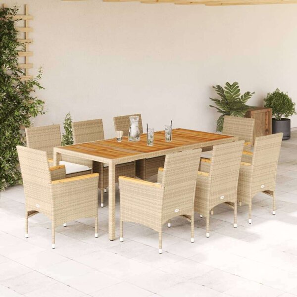 VidaXL - 9 részes Kerti Étkezőgarnitúra - Polyrattan/Akácfa - Bézs