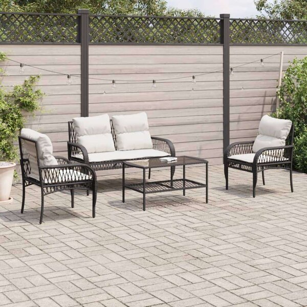 VidaXL Polyrattan Kerti Ülőgarnitúra - 4 részes, Fekete