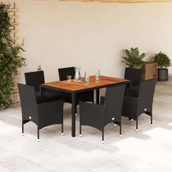 VidaXL Polyrattan Kerti Étkezőgarnitúra - 7 részes - Fekete