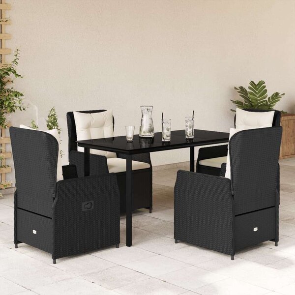 VidaXL 5 részes fekete polyrattan kerti étkezőgarnitúra párnákkal