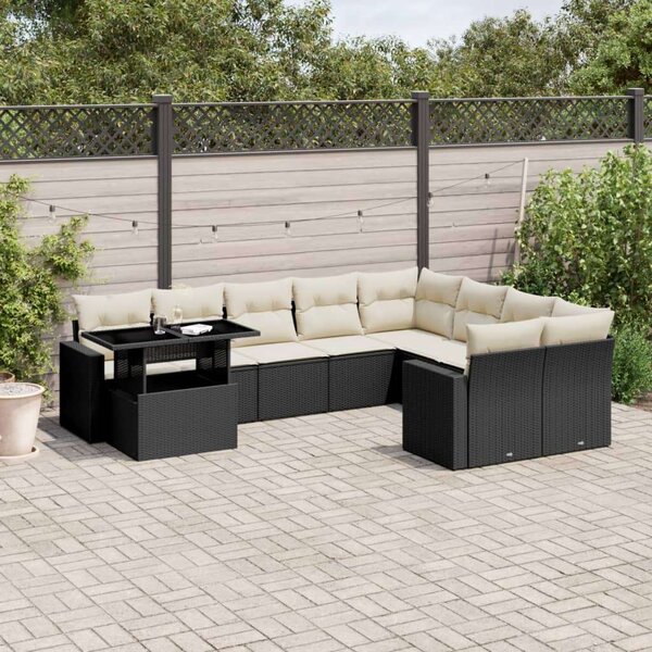 VidaXL Polyrattan Kerti Ülőgarnitúra - 10 részes - Fekete