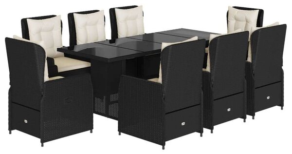 VidaXL Kerti Étkezőgarnitúra - 9 részes - Fekete Polyrattan