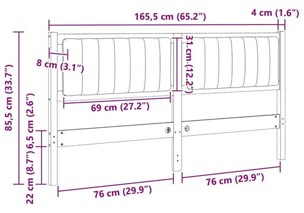 VidaXL Kárpitozott fejtámla fejtámlával Fehér 160 cm Tömör fenyőfa
