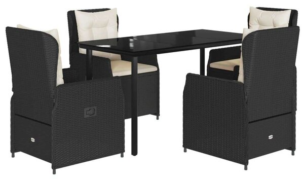 VidaXL 5 részes fekete polyrattan kerti étkezőgarnitúra párnákkal