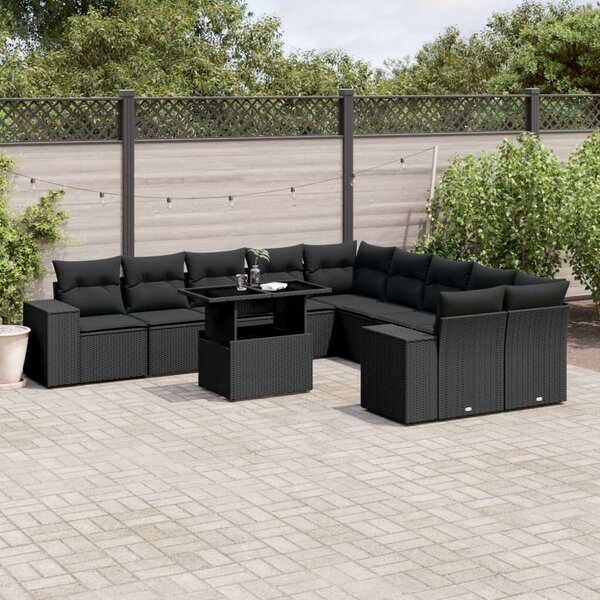 VidaXL Polyrattan Kerti Ülőgarnitúra - 11 részes - Fekete