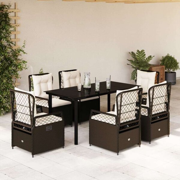 VidaXL 7 részes barna polyrattan kerti étkezőgarnitúra párnával