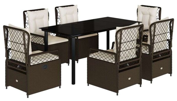 VidaXL 7 részes barna polyrattan kerti étkezőgarnitúra párnával