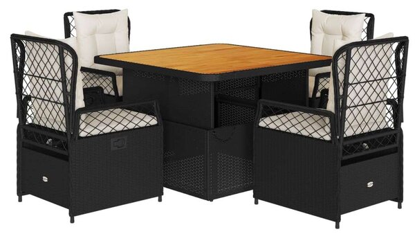 VidaXL 5 részes Kerti Étkezőgarnitúra - Fekete Polyrattan