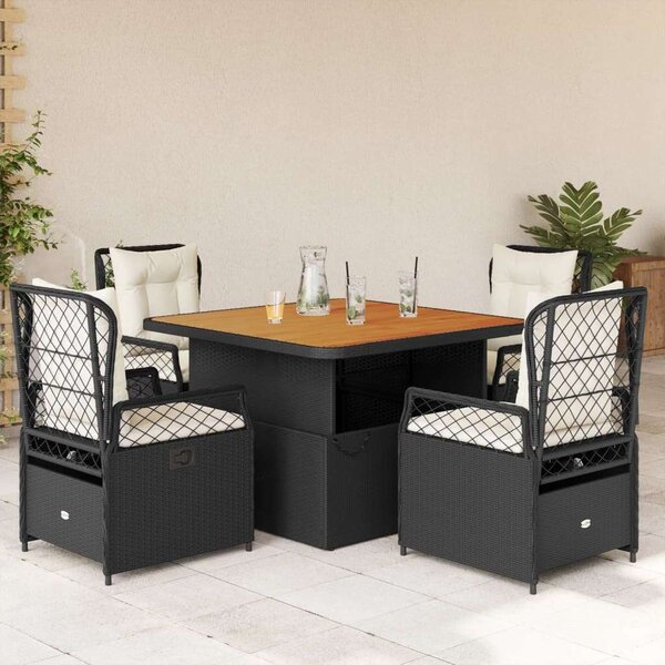 VidaXL 5 részes Kerti Étkezőgarnitúra - Fekete Polyrattan
