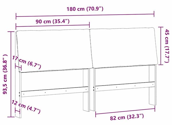 VidaXL Kárpitozott fejtámla Tópszínű 180 cm Tömör fenyőfa