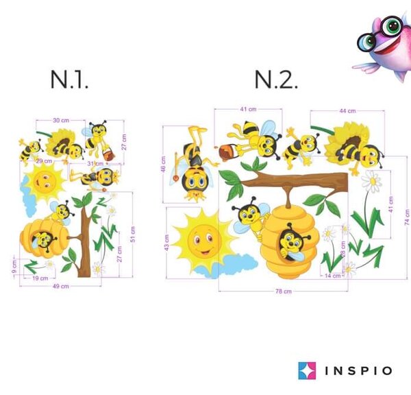 INSPIO - átragasztható textil matrica - Falmatrica - Méhek királynője