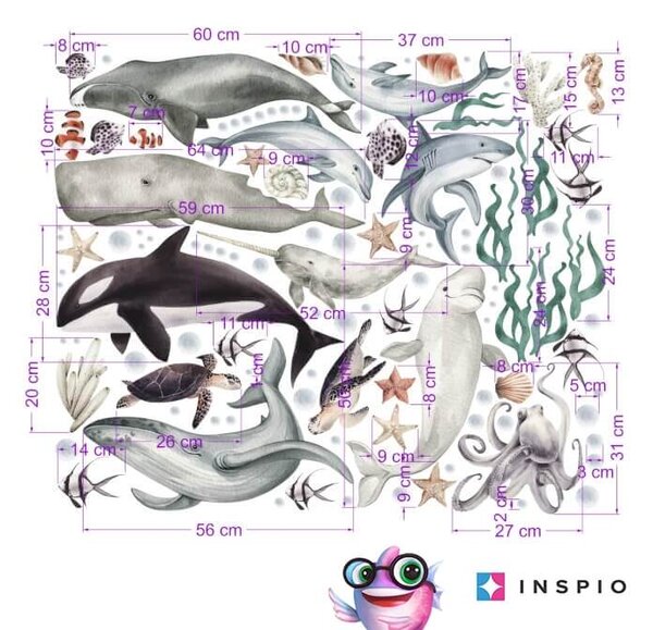 INSPIO - átragasztható textil matrica - Falmatricák gyerekszobába - Víz alatti világ