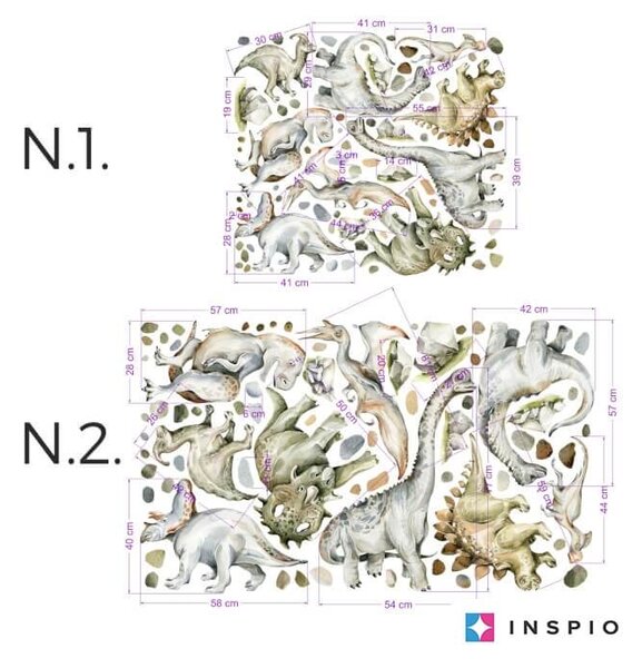 INSPIO - átragasztható textil matrica - Falmatricák fiúknak - Dinoszauruszok
