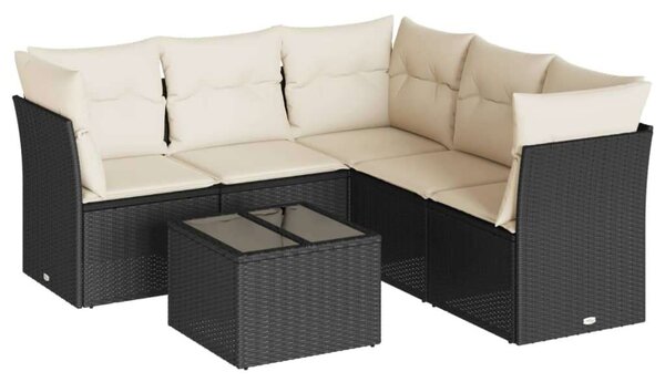 VidaXL 6 részes fekete polyrattan kerti ülőgarnitúra párnákkal