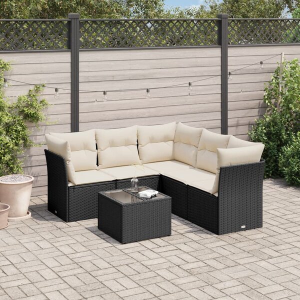 VidaXL 6 részes fekete polyrattan kerti ülőgarnitúra párnákkal