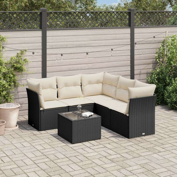 VidaXL 6 részes fekete polyrattan kerti ülőgarnitúra párnákkal