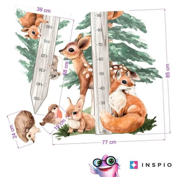 INSPIO - átragasztható textil matrica - Magasságmérő matrica - Forest és erdei állatkák