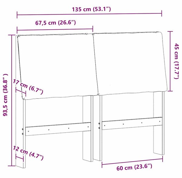 VidaXL Kárpitozott fejtámla Világosszürke 135 cm Tömör fenyőfa