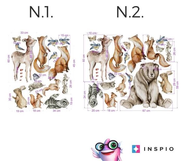 INSPIO - átragasztható textil matrica - Woodland falmatrica - Boldog erdei állatkák