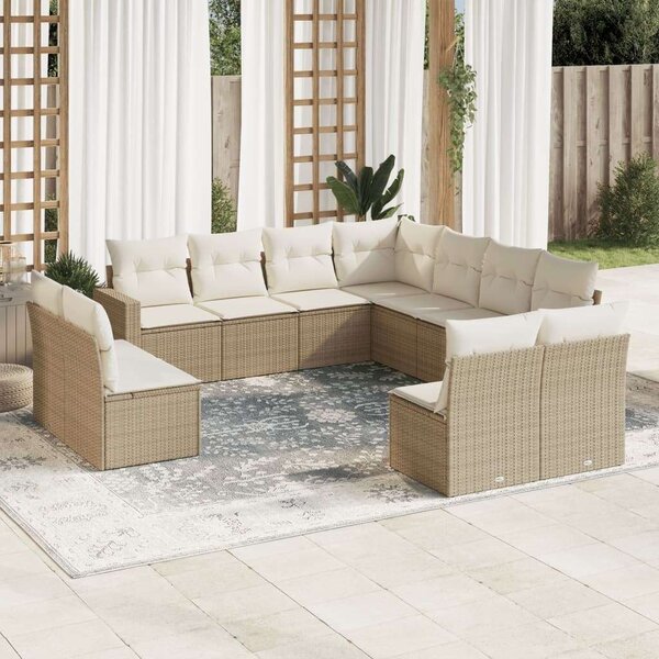 VidaXL 11 részes bézs polyrattan kerti ülőgarnitúra párnákkal